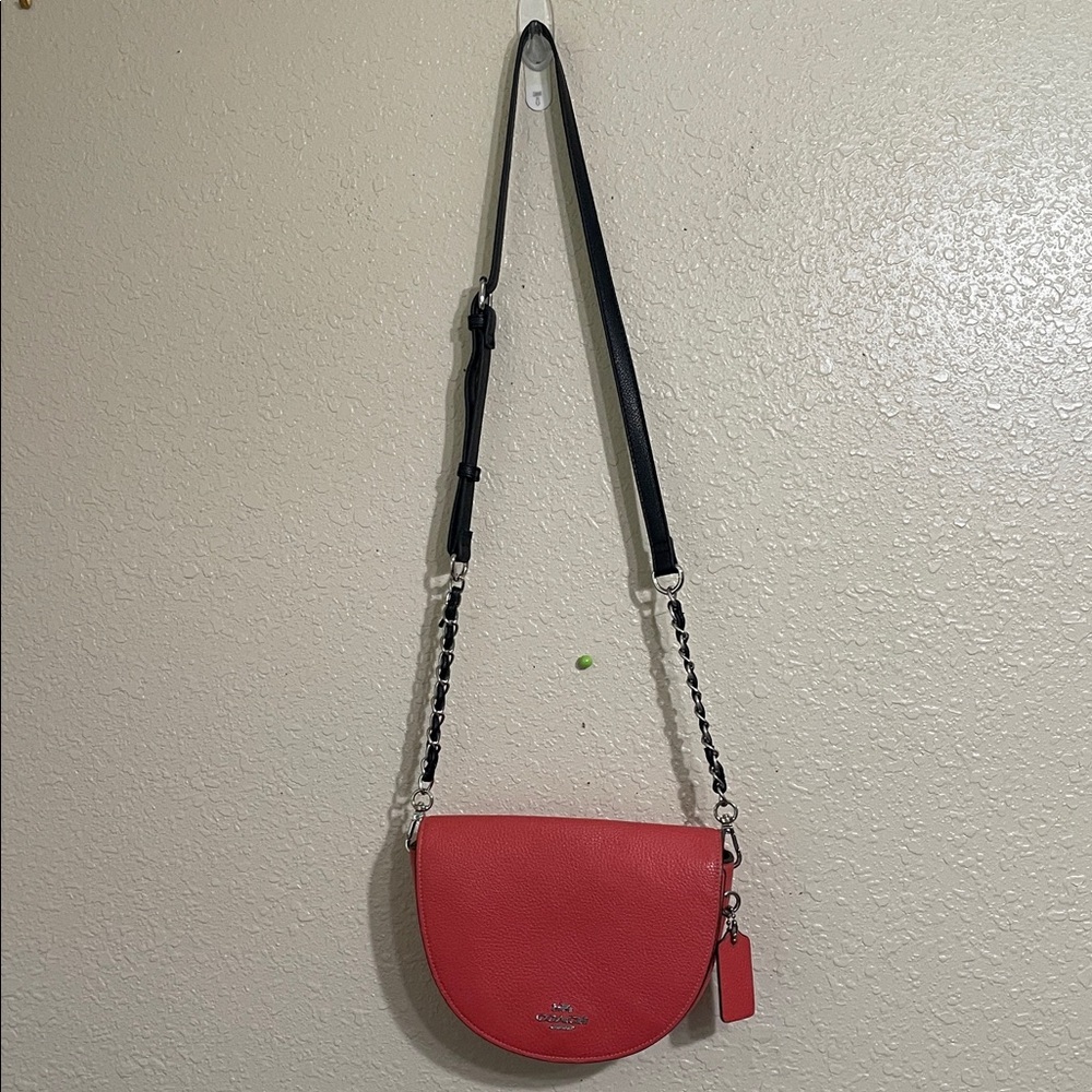 Coach Ellen Pebble Leather Saddle Crossbody Bag in Coral - Picture 9 of 12